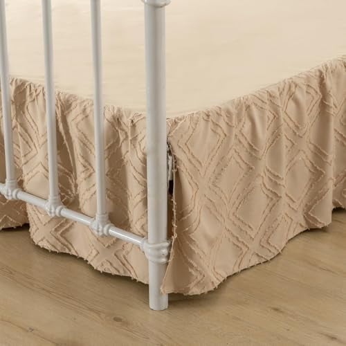 Bed Skirt Full Size, Ruffled Bed Skirt with Split Corners 18 Inch Drop, Boho Full Size for Ruffled Bed Skirts, Square, Light Camel -18'' Full