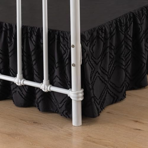 Bed Skirt Full Size, Ruffled Bed Skirt with Split Corners, Full Bed Skirt 14 Inch Drop, Boho Full Size Bed Skirting, Black, 14" Full