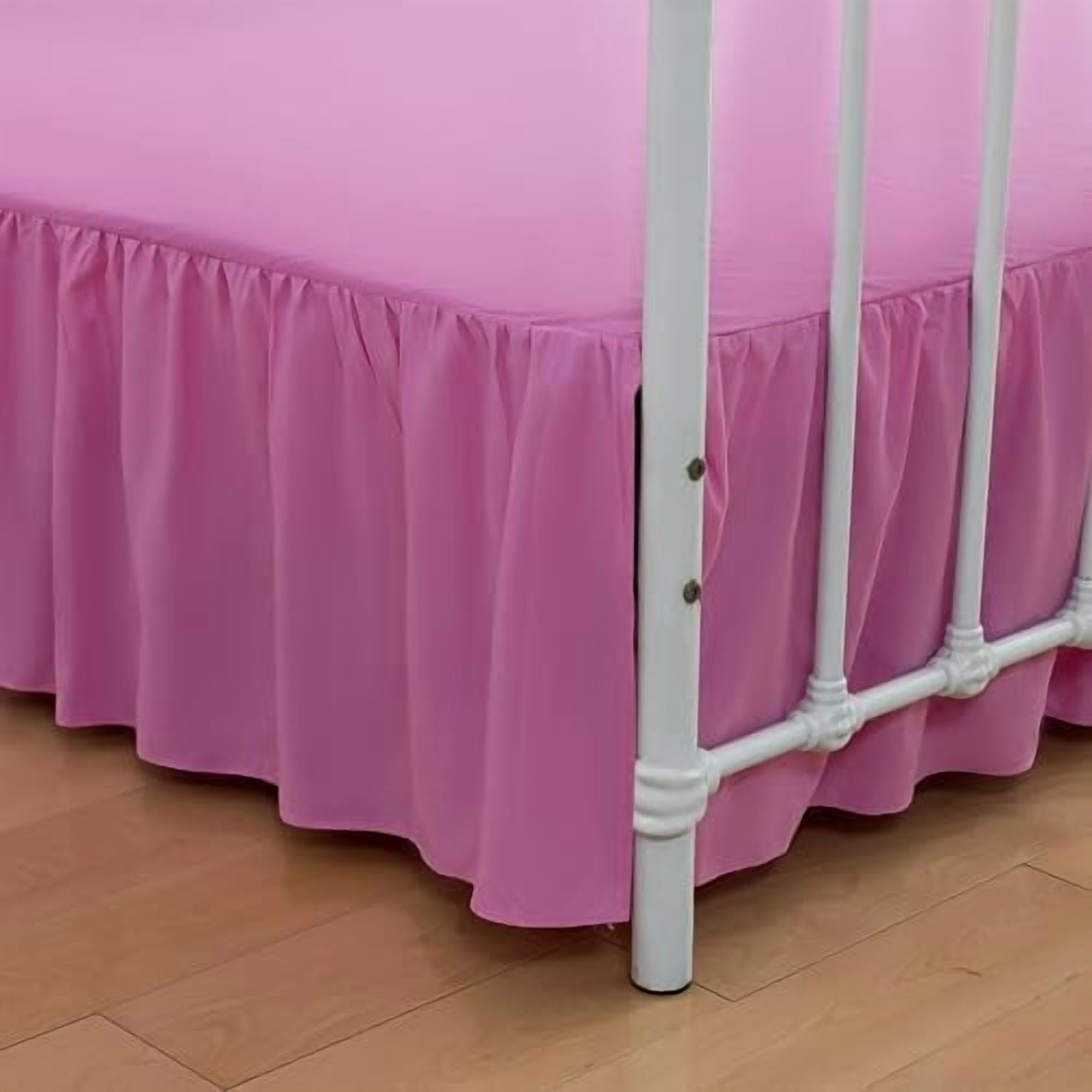 Bed Skirt Full Size Ruffled Bed Skirts with Split Corners, 14 Inch Drop Dust Ruffle Bed Skirt with Platform, 14 Inch Drop, Pink