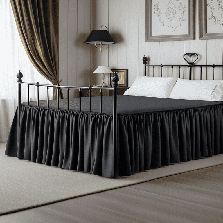 Bed Skirt Full Size White Ruffled Bed Skirts with Split Corners Dust Ruffle Bed Skirt with Platform 18 Inch Drop Black