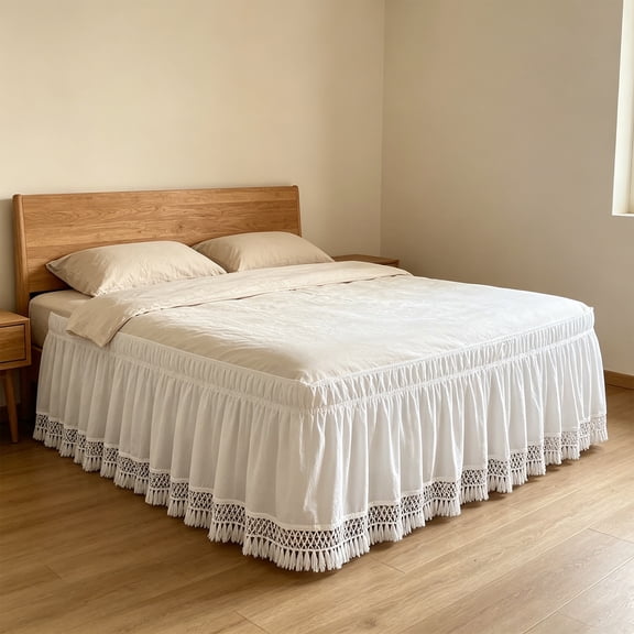 Bed Skirt, Hides Bed Frame with Elegant Drape, Elastic Skirt, Anti-Slip Edge Design and Machine Washable for Master Bedroom, Hotel Suite, and Guest Room Decor.