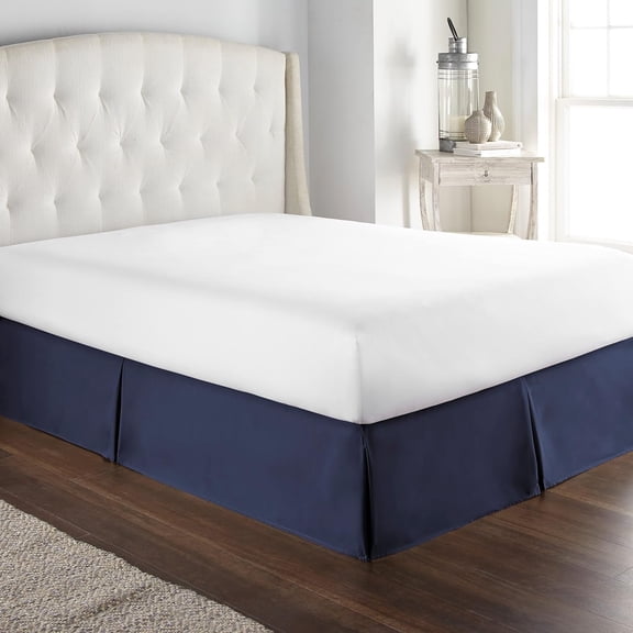 Bed Skirt King Size, 14" Inch Drop with Platform, Box Spring Cover Drape Bed Skirting, Wrinkle & Fade Resistant Navy