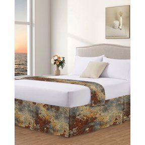 Bed Skirt King Size Brown Gray Rust Pleated Dust Ruffle Easy Fit Bedskirts with 18 Inch Drop Rustic Abstract Gradient Mottled Texture Wrinkle and Fade Resistant Bedroom Decor