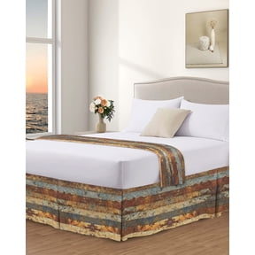 Bed Skirt King Size Brown Gray Rust Stripes Pleated Dust Ruffle Easy Fit Bedskirts with 18 Inch Drop Farmhouse Abstract Mottled Texture Wrinkle and Fade Resistant Bedroom Decor