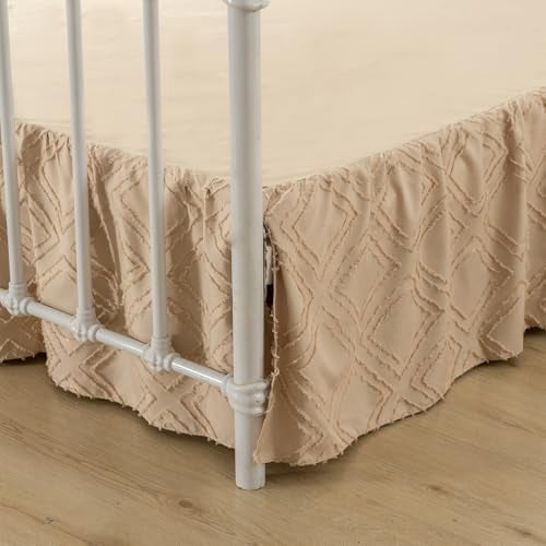 Bed Skirt King Size, Ruffled Bed Skirts with Split Corners, Boho King Bed Skirt 14 Inch Drop with Platform, Dust Ruffle, Light Camel, 14'' King