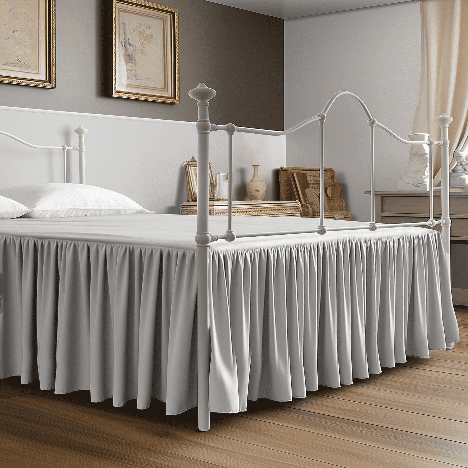Dust Ruffle Ruffled Bed Skirt King Size White Ruffled Bed Skirts with Split Corners Dust ...