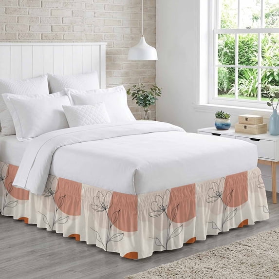 Bed Skirt Minimalist Floral Adjustable Elastic Wrap-Around Dust Ruffle ...