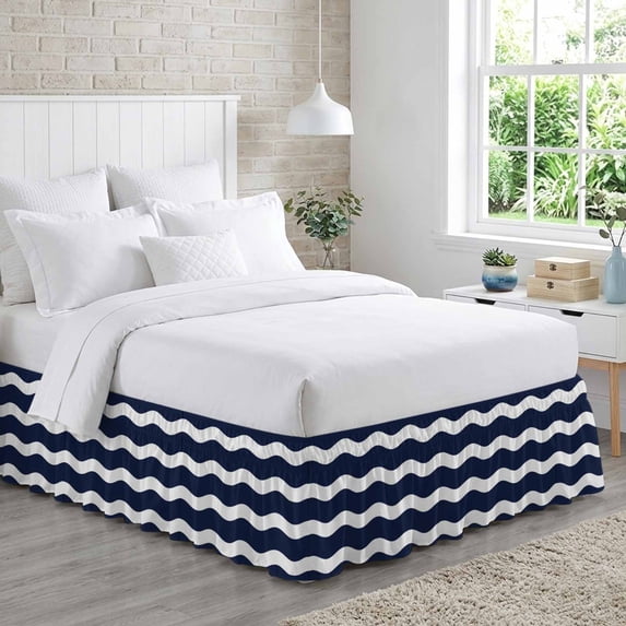 Bed Skirt Navy Blue Adjustable Elastic Wrap-Around Dust Ruffle with ...
