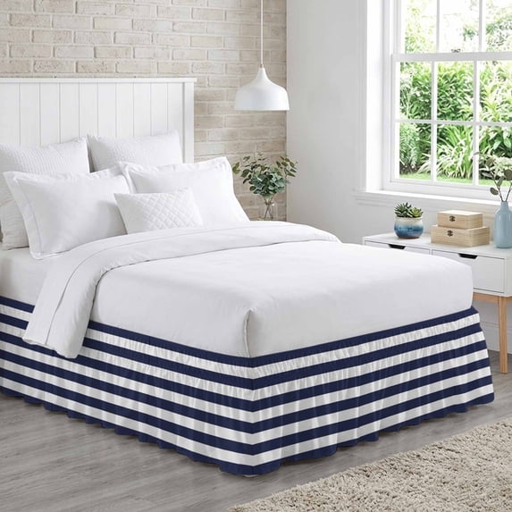 Bed Skirt Navy Blue Adjustable Elastic Wrap-Around Dust Ruffle with ...