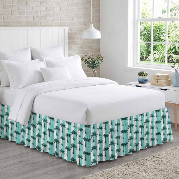 Bed Skirt Palm Trees Adjustable Elastic Wrap-Around Dust Ruffle with ...