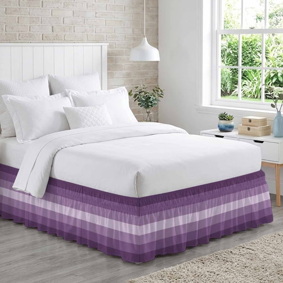 Bed Skirt Purple Ombre Adjustable Elastic Wrap-Around Dust Ruffle with ...