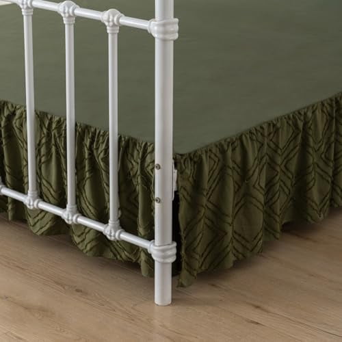 Bed Skirt Queen Size Ruffled Bed Skirt with Split Corners, 18 Inch Drop Dust Ruffle Bed Skirts with Platform, Tufted Boho Bed Skirting Queen Size, Square, Green, 18" Queen