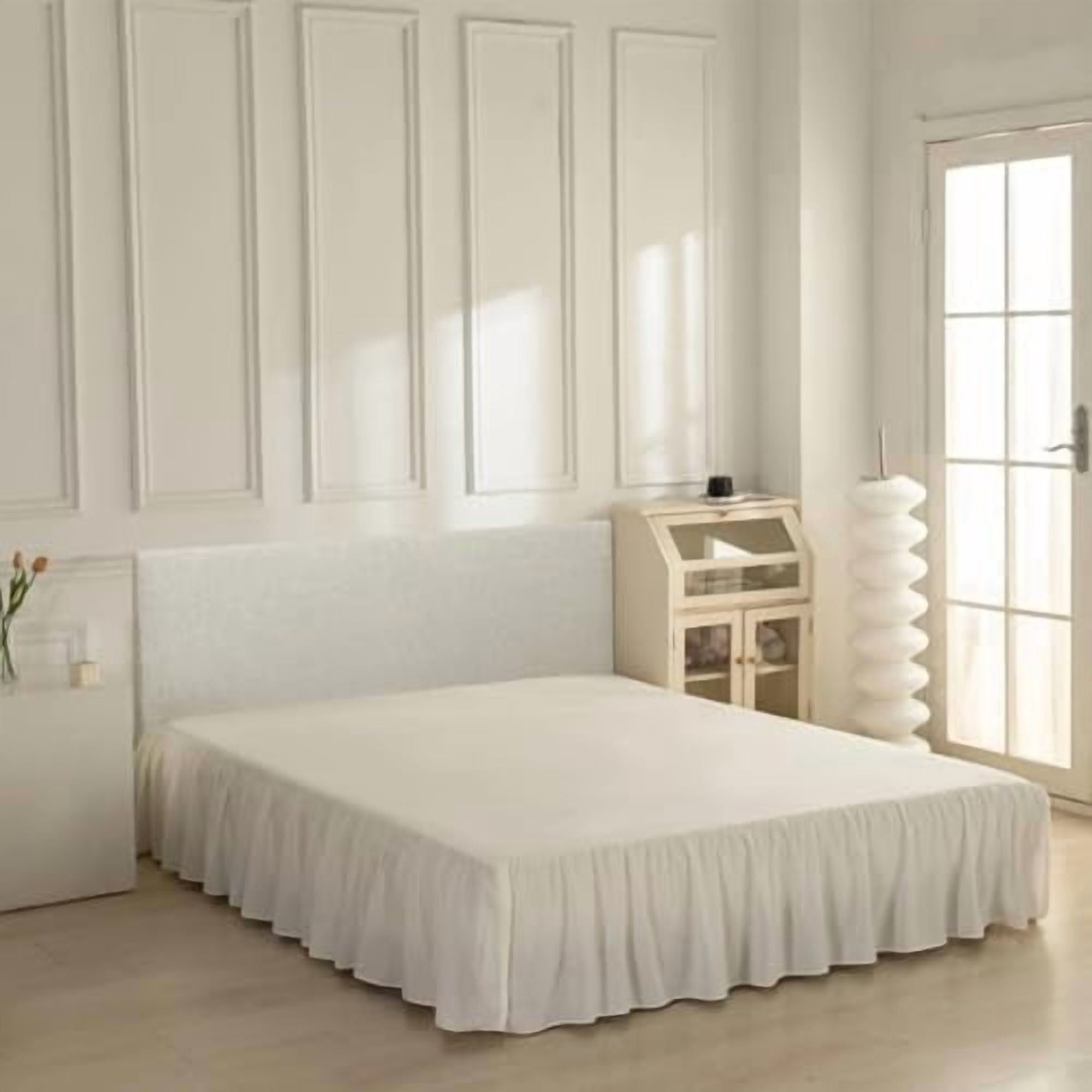Bed Skirt Queen Size Ruffled Bed Skirt with Split Corners, Ivory Queen Bed Skirts 18 Inch Drop with Platform, 18'' Queen