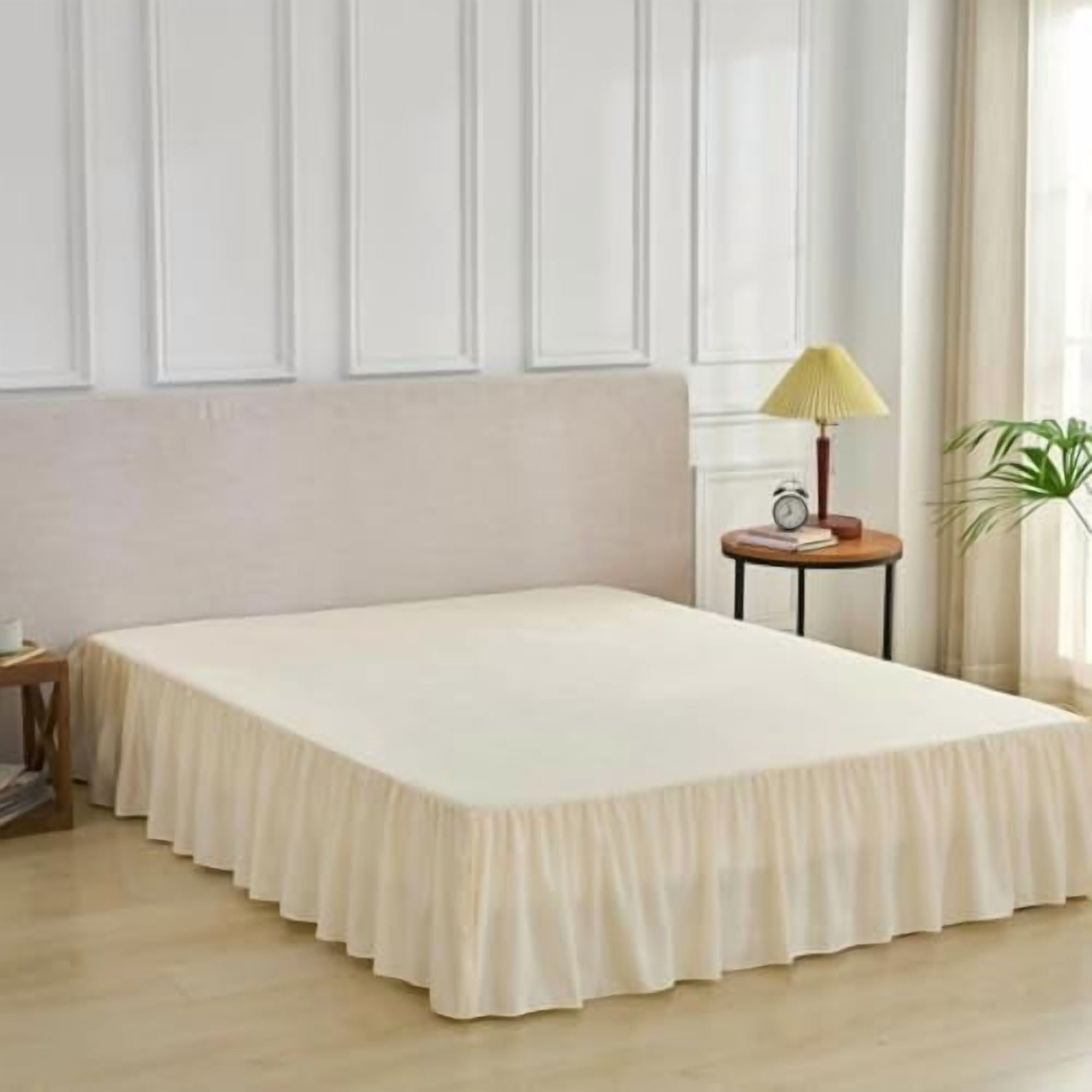Bed Skirt Queen Size Ruffled Bed Skirt with Split Corners, Queen Bed Skirts 14 Inch Drop with Platform, 14'' Queen, Beige