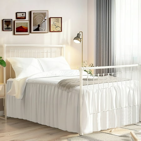 Bed Skirt Queen Size White Ruffled Bed Skirts with Split Corners Dust Ruffle Bed Skirt with Platform 18 Inch Drop, White