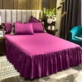 thumbnail image 1 of Bed Skirt with Ruffled Lace Trim, Purple Polyester Cotton Blend, Full Coverage Dust Ruffle for Queen Size Mattress, Skidproof Elastic Corners, All Season Bedding Protection (1 Pc), 1 of 6
