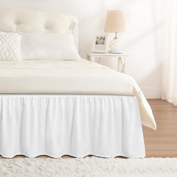 Bed Skirt Size Bright White 15 Inch Drop Wrap Around Elastic Bedskirt Dust Ruffle For Adjustable Base Soft Durable Fabric Machine Washable Easy To Install Skirts
