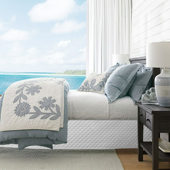 Bed Skirt with Spilt Corner 15 Inch Drop, Polyester Blended Quilted Bed Wrap,Modern Dust Ruffle, Anti-Wrinkle & Fade Resistant, Dust Proof for Bedroom