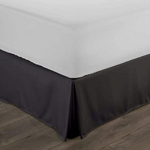 Bed Skirt Split Corner Full Size Cotton Blend Fabric 1 Piece Bedskirt Full Size 24 Inch Drop Length, Dark Grey