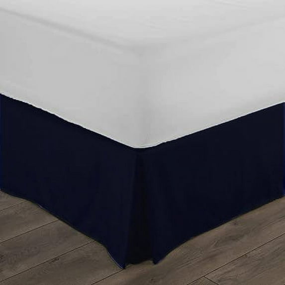 Bed Skirt Split Corner King Size Cotton Blend Fabric 1 Piece Bedskirt King Size 12 Inch Drop Length, Navy Blue