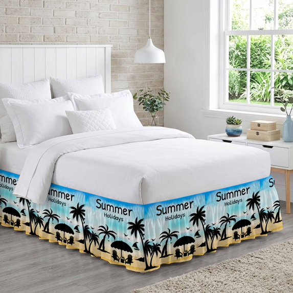 Bed Skirt Summer Holidays Adjustable Elastic Wrap-Around Dust Ruffle ...