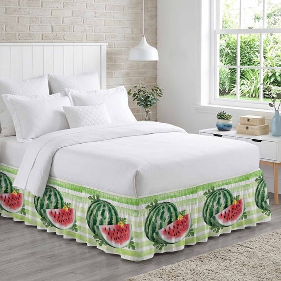 Bed Skirt Summer Watermelon Adjustable Elastic Wrap-Around Dust Ruffle ...