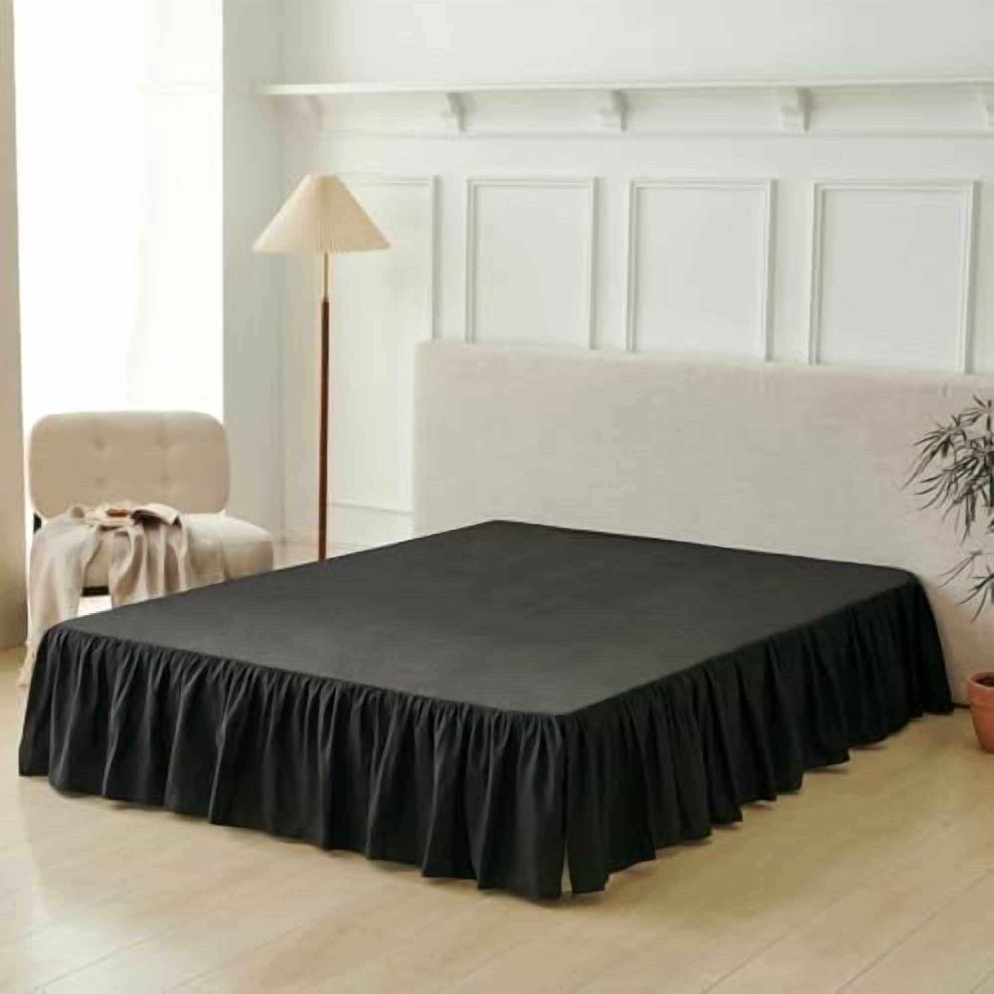 Bed Skirt Twin Size Ruffled Bed Skirt with Split Corners, Black Bed Skirts 14 Inch Drop, Bed Skirting with Platform, 14'' Twin