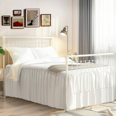 Bed Skirt Twin Size White Ruffled Bed Skirts with Split Corners Dust Ruffle Bed Skirt with Platform 18 Inch Drop, White
