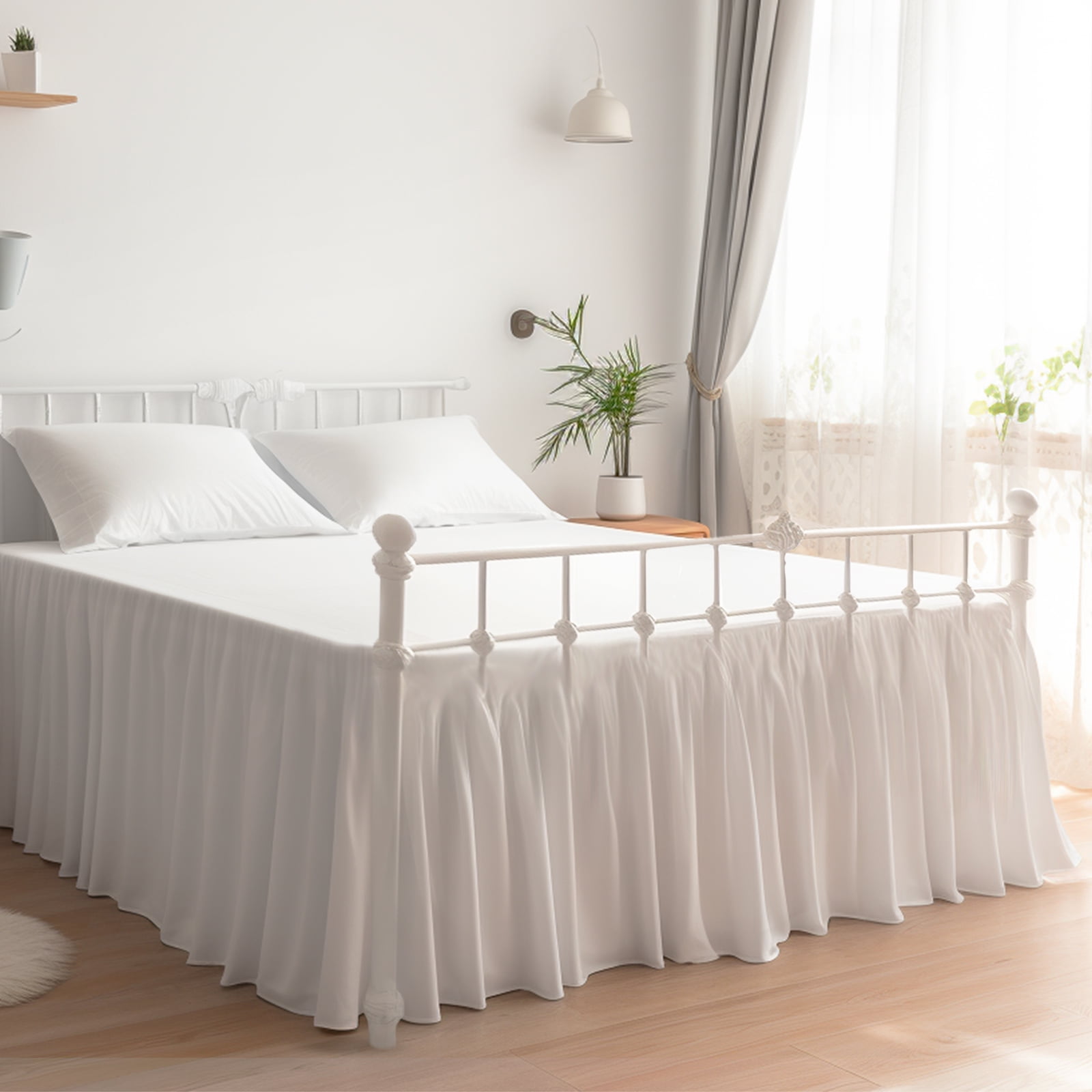 Bed Skirt Twin Size White Ruffled Bed Skirts with Split Corners Dust