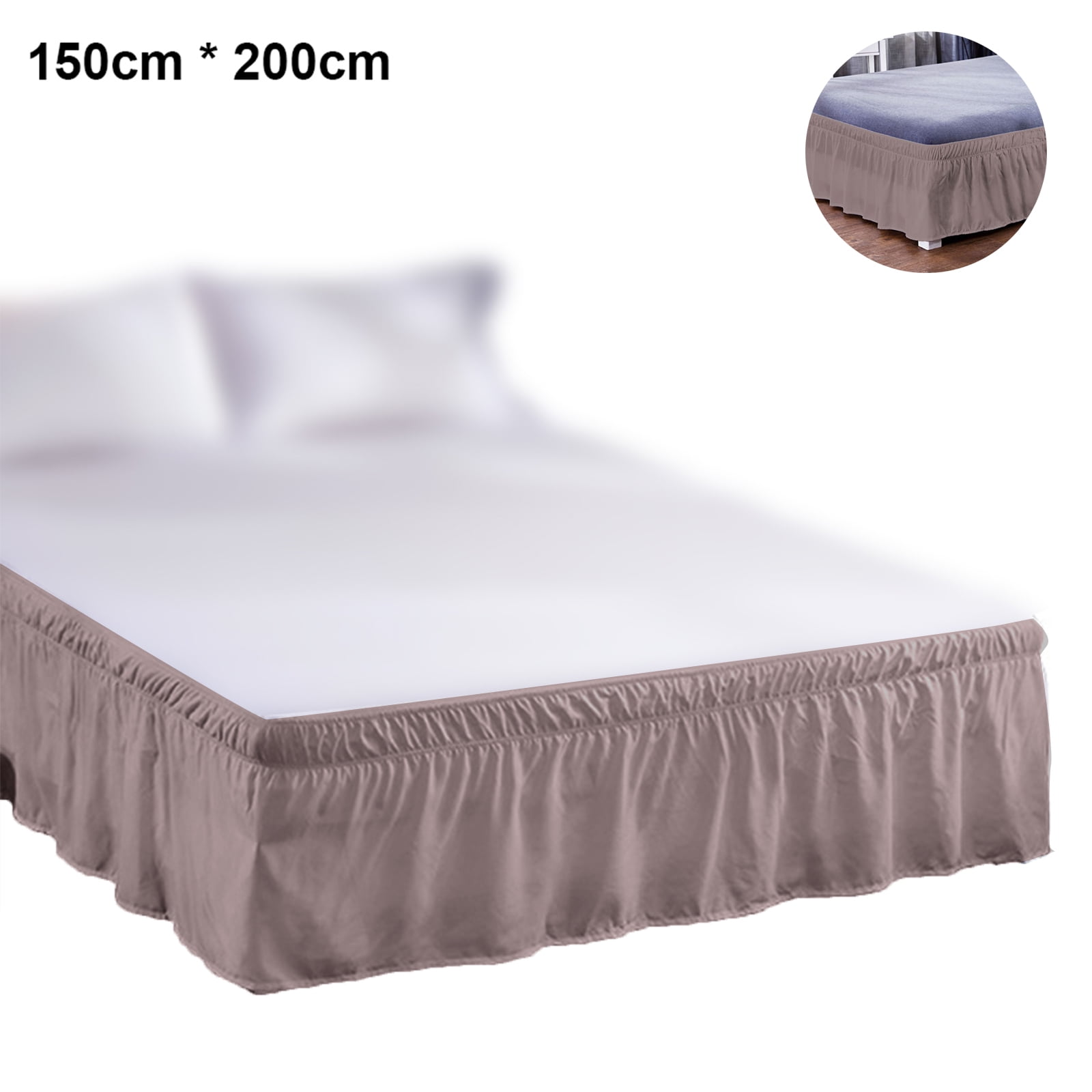 Bed Skirt WhiteWrapAround Dust Ruffles, 150*200cm Drop EasyInstall