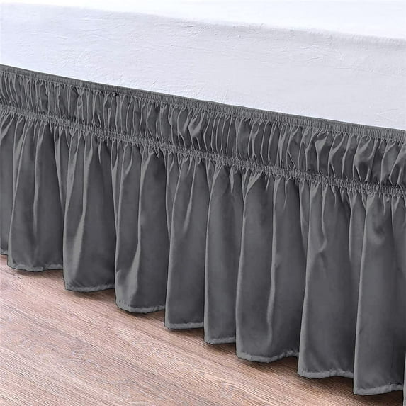 Bed Skirt Wrap Around 12" Drop, Fully Elastic Dust Ruffle, Extra Soft and Luxury, Fade Resistant, Machine Washable Luxurious Fabric, Full Size - Dark Gray Solid.