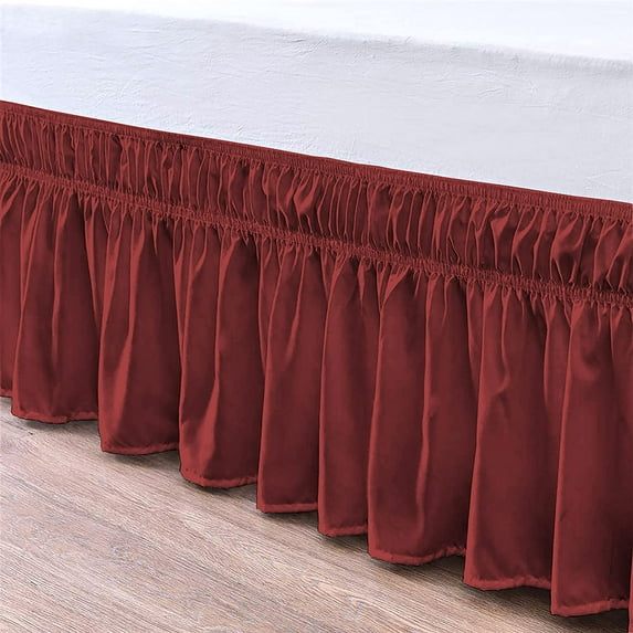 Bed Skirt Wrap Around 14" Drop, Fully Elastic Dust Ruffle, Extra Soft and Luxury, Fade Resistant, Machine Washable Luxurious Fabric, Twin XL Size - Burgundy Solid.