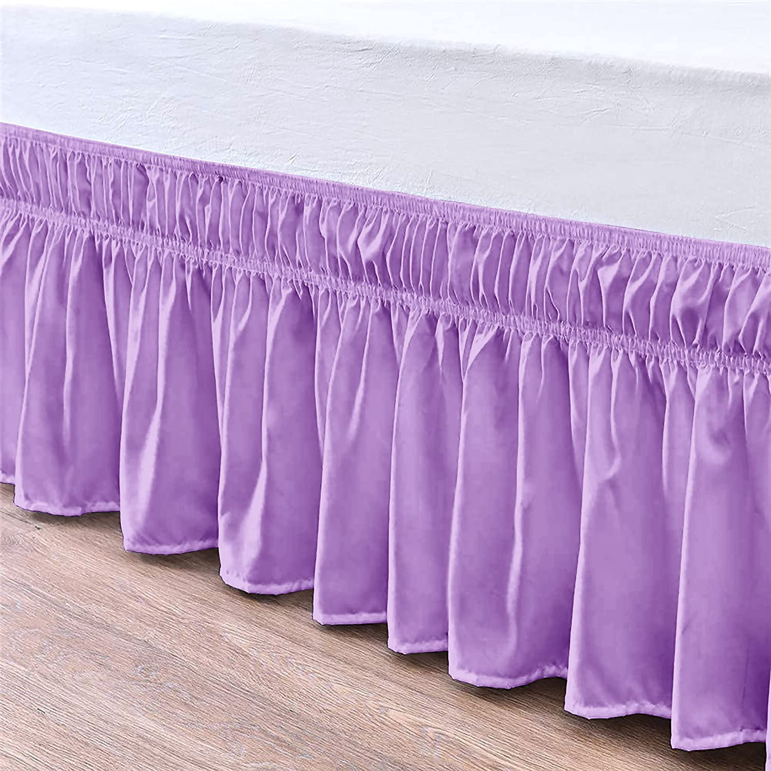 Bed Skirt Wrap Around 15" Drop, Fully Elastic Dust Ruffle, Extra Soft