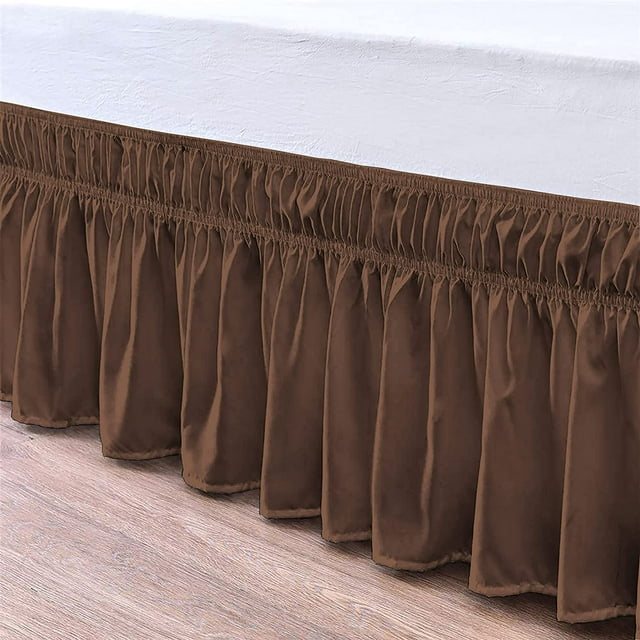Bed Skirt Wrap Around 15" Drop, Fully Elastic Dust Ruffle, Extra Soft and Luxury, Fade Resistant, Machine Washable Luxurious Fabric, Full XXL Size - Chocolate Solid.
