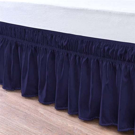 Bed Skirt Wrap Around 15" Drop, Fully Elastic Dust Ruffle, Extra Soft and Luxury, Fade Resistant, Machine Washable Luxurious Fabric, Twin XL Size - Navy Blue Solid.