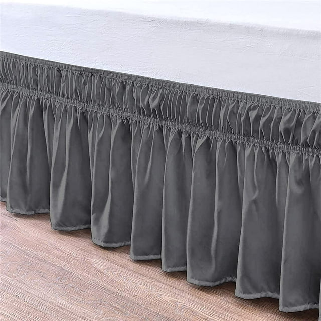 Bed Skirt Wrap Around 15" Drop, Fully Elastic Dust Ruffle, Extra Soft and Luxury, Fade Resistant, Machine Washable Luxurious Fabric, Twin XXL Size - Dark Gray Solid.