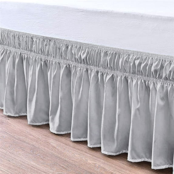 Bed Skirt Wrap Around 15" Drop, Fully Elastic Dust Ruffle, Extra Soft and Luxury, Fade Resistant, Machine Washable Luxurious Fabric, king Size - Light Grey Solid.