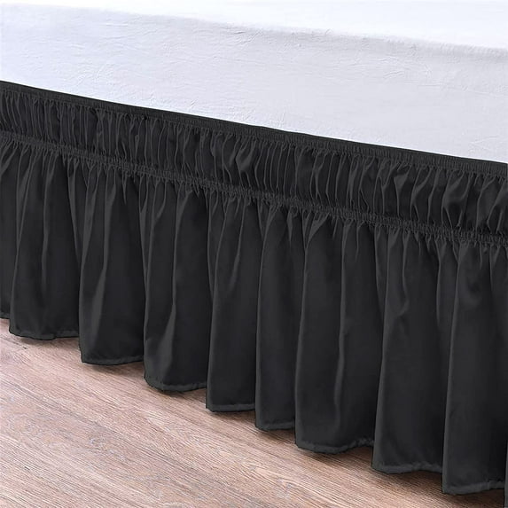 Bed Skirt Wrap Around 18" Drop, Fully Elastic Dust Ruffle, Extra Soft and Luxury, Fade Resistant, Machine Washable Luxurious Fabric, Queen Size - Black Solid.