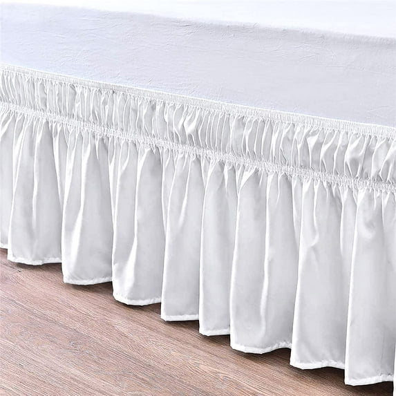 Bed Skirt Wrap Around 22" Drop, Fully Elastic Dust Ruffle, Extra Soft and Luxury, Fade Resistant, Machine Washable Luxurious Fabric, Full Size - White Solid.