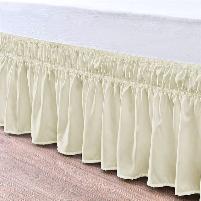Bed Skirt Wrap Around 30" Drop, Fully Elastic Dust Ruffle, Extra Soft and Luxury, Fade Resistant, Machine Washable Luxurious Fabric, Full Size - Ivory Solid.