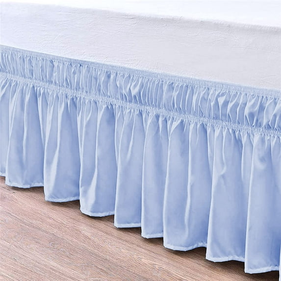 Bed Skirt Wrap Around 30" Drop, Fully Elastic Dust Ruffle, Extra Soft and Luxury, Fade Resistant, Machine Washable Luxurious Fabric, king Size - Light Blue Solid.