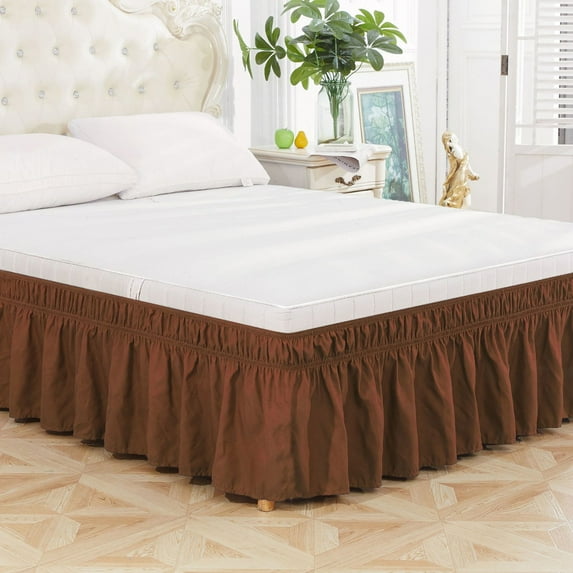 Bed Skirt Wrap Around Elastic Dust Ruffles Solid Color Wrinkle and Fade Resistant with Adjustable Elastic Belt Easy to Install