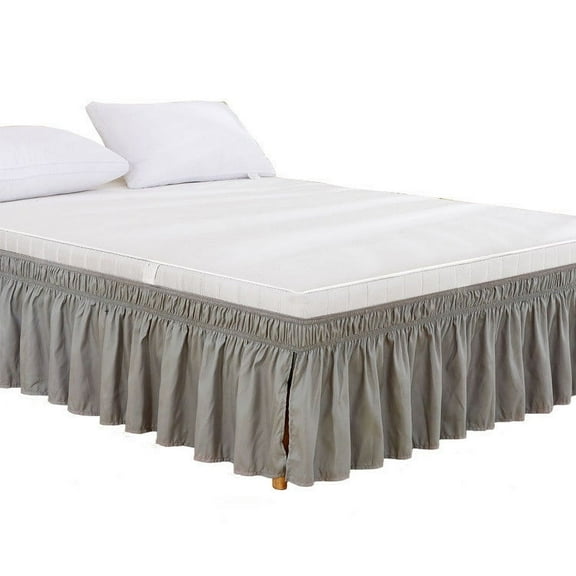 Bed Skirt, Wrap Around Elastic Ruffles Bed Skirt with Belt, 15 Inch Drop Pleated Bedding Skirt for Double Beds Machine Washable, Gray