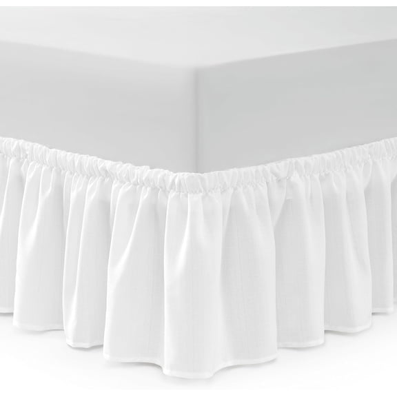 Bed Skirt Wrap Around Ruffled Style Box Spring Cover Bed Skirts for Bedroom Decor Machine Washable Premium Bedding 15-Inch Drop Elastic Dust Ruffle, King/California King, White
