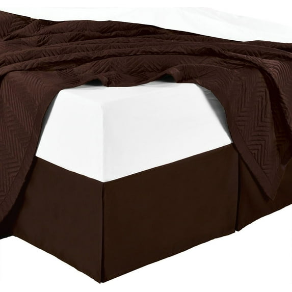 Bed Skirts (14 inch Drop) -Full Size, Solid Chocolate- Pleated Tailored Bedskirts with Split Corners