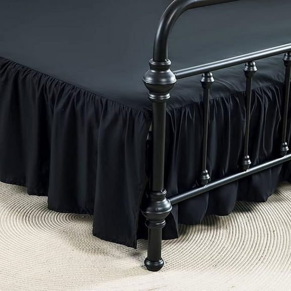 Bed Skirts King Size 12 Inch Ruffled Bed Skirt with Split Corners, 12 Inch Drop Dust Ruffle Bed Skirt with Platform, Black