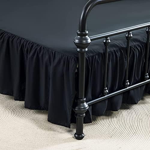 Bed Skirts King Size 14 Inch Ruffled Bed Skirt with Split Corners, 14 Inch Drop Dust Ruffle Bed Skirt with Platform, Black