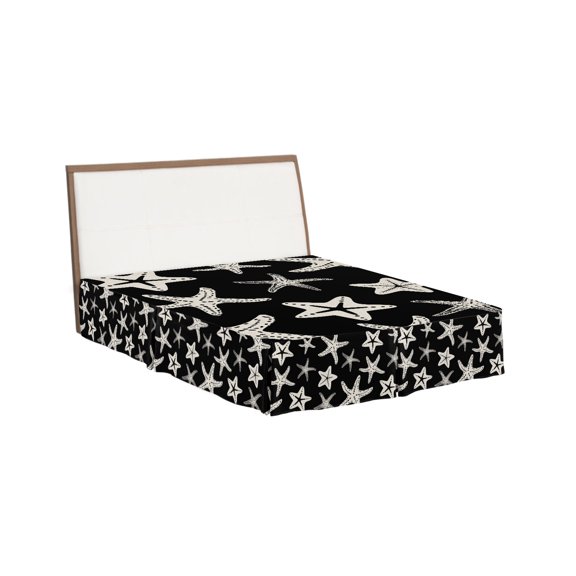 Bed Skirts King Size 16 Inch Tailored Drop Black Starfish Wrap Around Bed Skirt with Split Corners Bedskirt Coastal Ocean Marine Life Dust Ruffle Pleated for King Bed Skirt Bedroom Decor