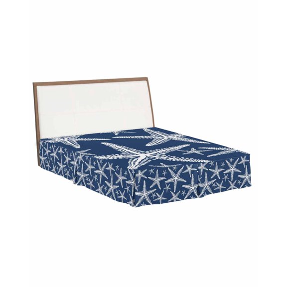 Bed Skirts King Size 16 Inch Tailored Drop Navy Blue Ocean Starfish Wrap Around Bed Skirt with Split Corners Bedskirt Summer Beach Coastal Dust Ruffle Pleated for King Bed Skirt Bedroom Decor