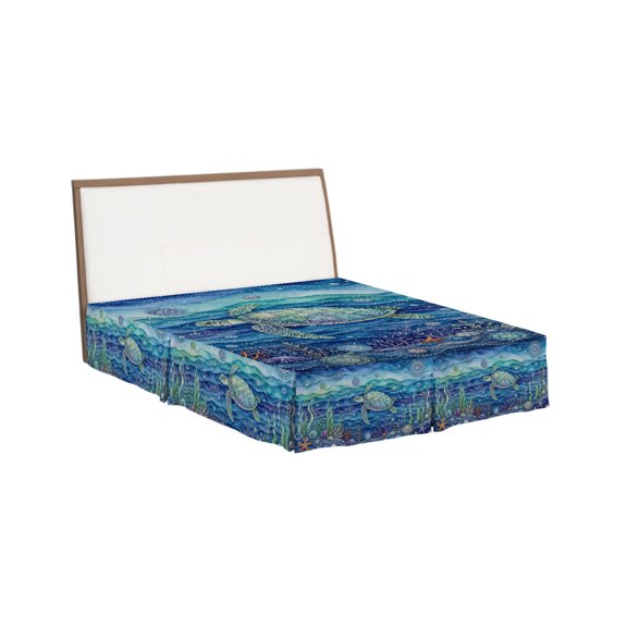 Bed Skirts King Size 16 Inch Tailored Drop Sea Turtle Wrap Around Bed Skirt with Split Corners Hotel Quality Bedskirt Coral Bubbles Ocean Waves Dust Ruffle Pleated for King Bed Skirt Bedroom Decor